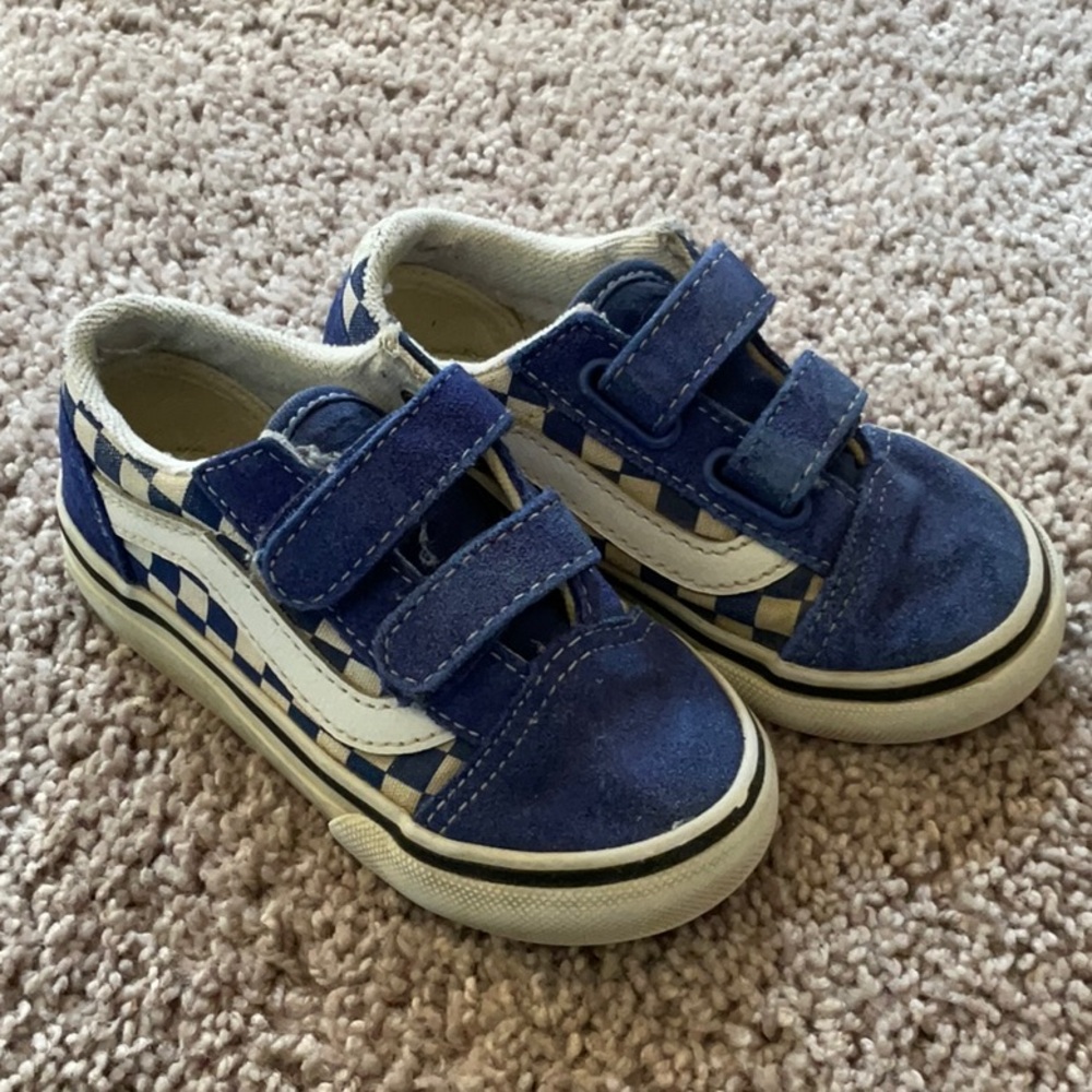 VANS Kids Blue Checkerboard Shoes, 6.5